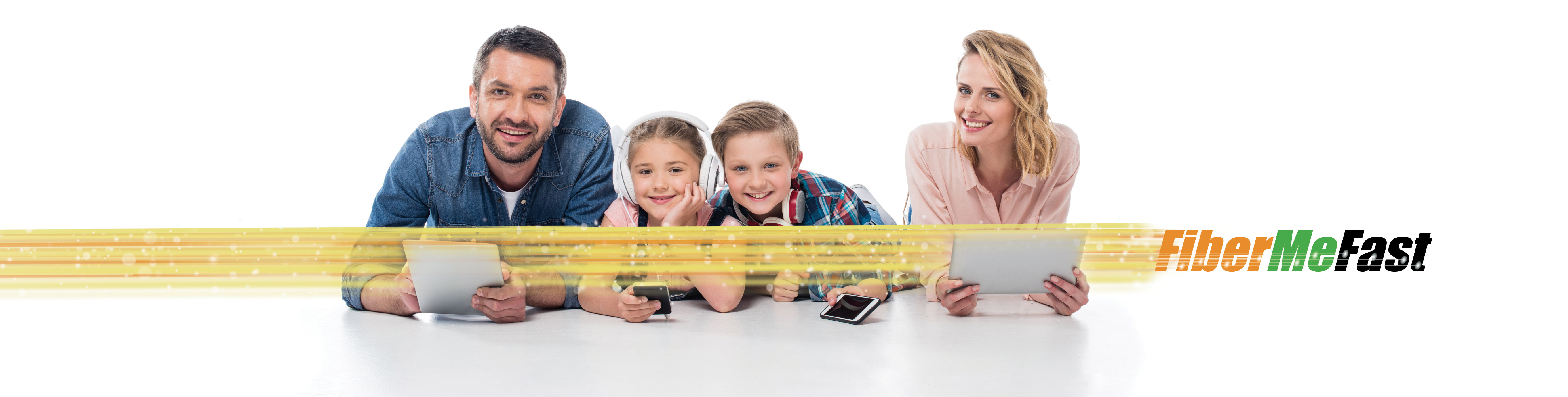 Family using internet connected devices